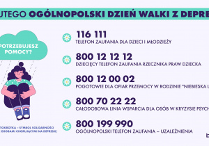 Obrazek przedstawia numery telefonów do różnych instytucji, wspierających ludzi w potrzebie.