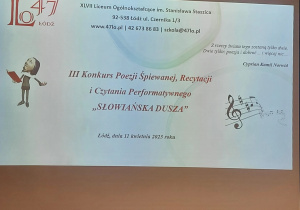 Zdjęcie przedstawia plakat, na którym są informacje o konkursie.