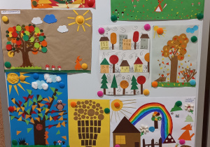 Na zdjęciu prace konkursowe uczniów.